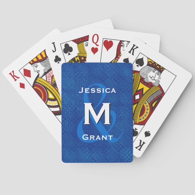 Monogram Wedding Bride and Groom Blue V322 Poker Cards (Back)