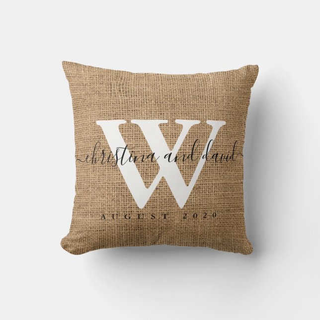 Monogram Wedding Bride and groom Personalized Throw Pillow (Front)