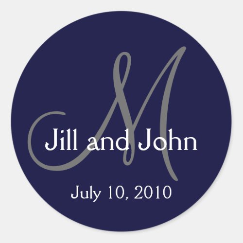 Monogram Wedding Bride Groom Date Navy Sticker