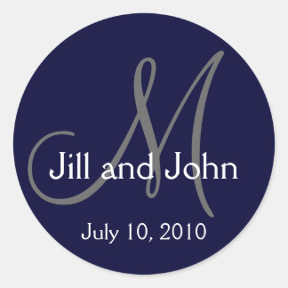 Monogram Wedding Bride Groom Date Navy Sticker