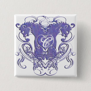 Monogram Wedding Button Lions Swirls 4 Heads