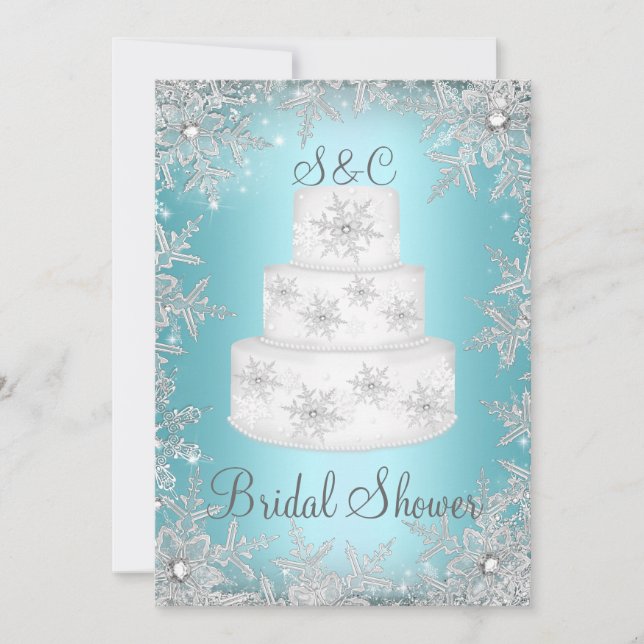 Monogram Wedding Cake Blue Bridal Shower Invitation (Front)
