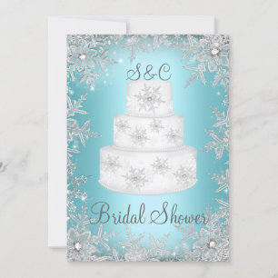 Monogram Wedding Cake Blue Bridal Shower Invitation