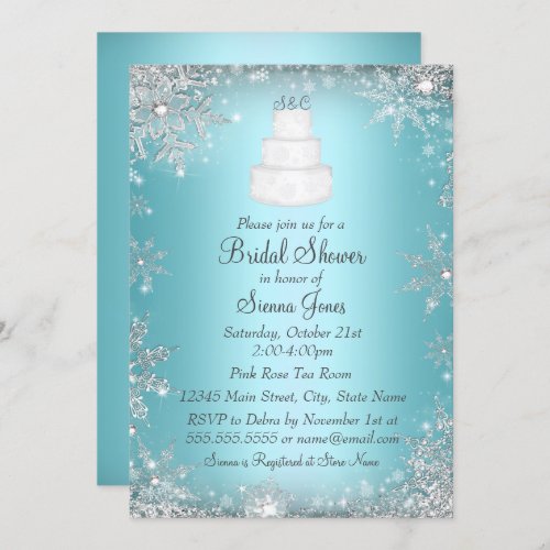 Monogram Wedding Cake Blue Bridal Shower Invite