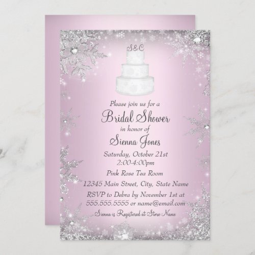 Monogram Wedding Cake Pink Bridal Shower Invite
