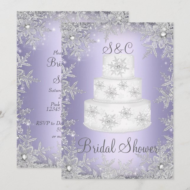 Monogram Wedding Cake Purple Bridal Shower Invitation (Front/Back)