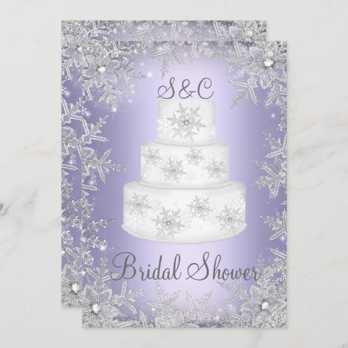 Monogram Wedding Cake Purple Bridal Shower Invitation