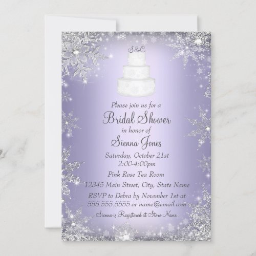 Monogram Wedding Cake Purple Bridal Shower Invite