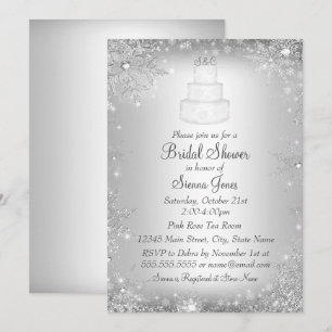 Monogram Wedding Cake Silver Bridal Shower Invite