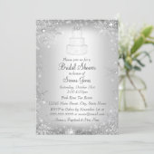 Monogram Wedding Cake Silver Bridal Shower Invite (Standing Front)