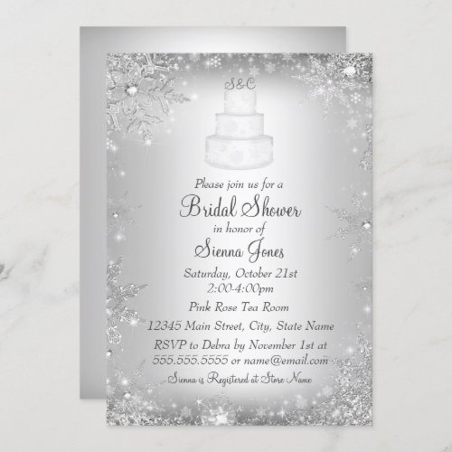 Monogram Wedding Cake Silver Bridal Shower Invite