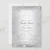 Monogram Wedding Cake Silver Bridal Shower Invite (Front)