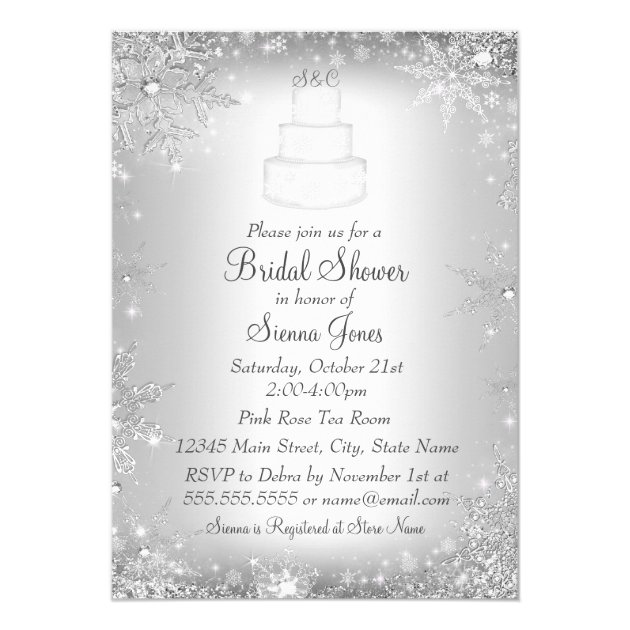 Monogram Wedding Cake Silver Bridal Shower Invite