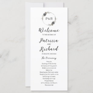 Monogram Wedding Ceremony Program 4x9 Card