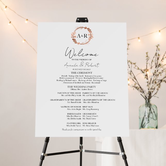 Monogram Wedding Ceremony Program Sign Foam Board (In Situ (Stand))