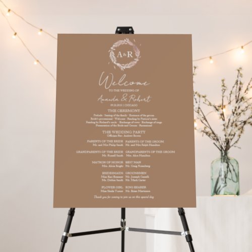 Monogram Wedding Ceremony Program Sign Foam Board