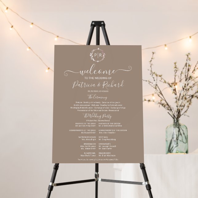 Monogram Wedding Ceremony Program Sign Foam Board (In Situ (Stand))