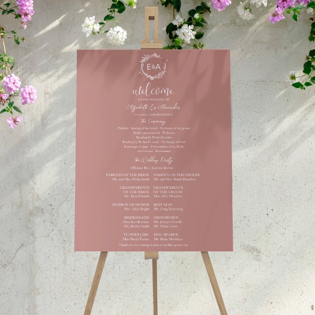 Monogram Wedding Ceremony Program Sign Foam Board (Creator Uploaded)