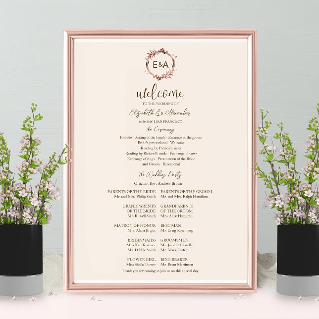 Monogram Wedding Ceremony Program Sign Foam Board (Creator Uploaded)