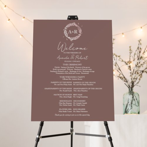 Monogram Wedding Ceremony Program Sign Foam Board