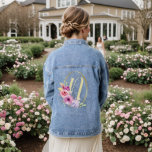 Monogram Wedding Colorful Pink Floral Golden Frame Denim Jacket<br><div class="desc">Monogram Wedding Colorful Pink Floral Golden Frame Denim Jacket. Unique,  beautiful,  stylish design. Easy to be personalized. Font style,  size and colors can be changed. Matching items available.</div>