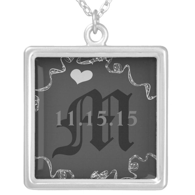 Monogram Wedding Date Anniversary Necklace (Front)