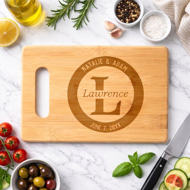 Monogram & Wedding Date | Custom Family Name  Engraved Cutting Board (Creator Uploaded)