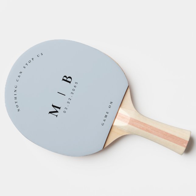 Monogram Wedding Date Nothing Can Stop Us Blue Ping Pong Paddle (Back Side)