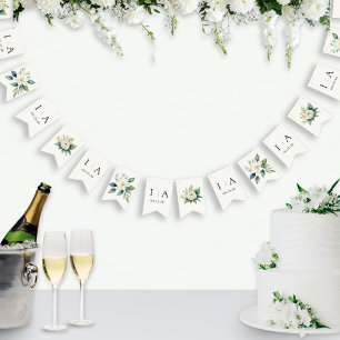 Monogram Wedding Date Watercolor Floral Custom Bunting Flags