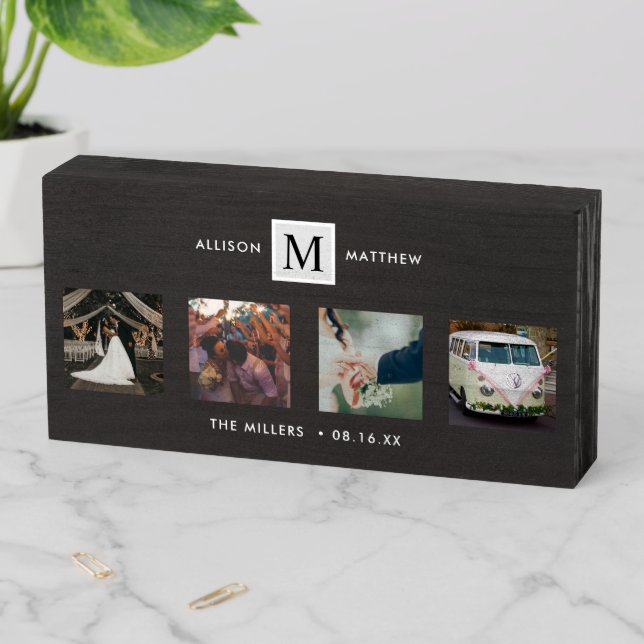 Monogram Wedding Day Photo Collage  Wooden Box Sign (In Situ Horizontal)