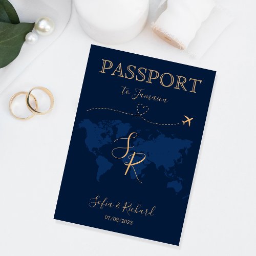 Monogram Wedding Destination Passport World Map Invitation