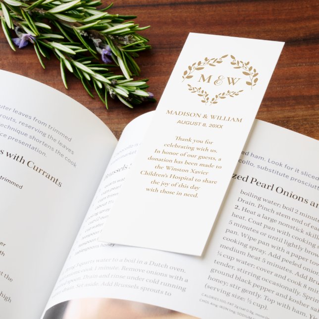 Monogram Wedding Donation in lieu of favors  Bookmarks (Book)