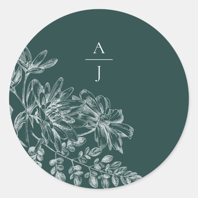 Monogram Wedding Emerald Green Envelope Seal (Front)
