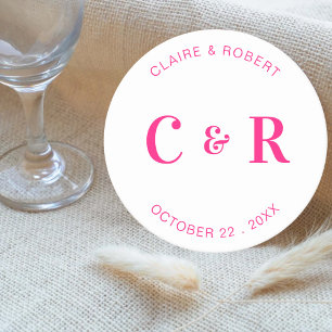 Monogram Wedding Favor Drink Personalized Round Paper Coaster