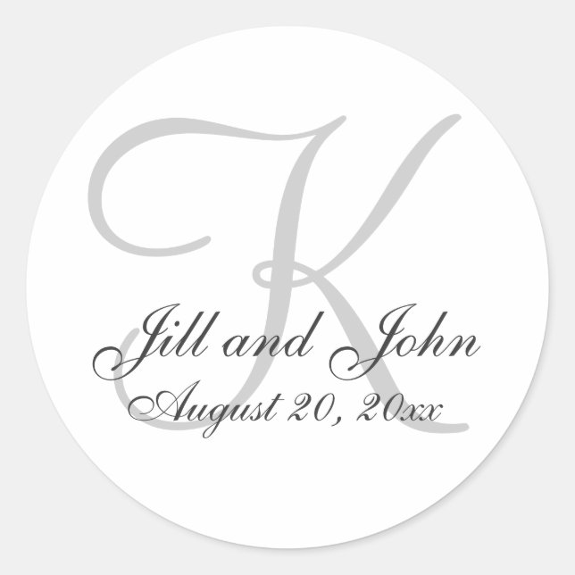 Monogram Wedding Favor Round Sticker (Front)