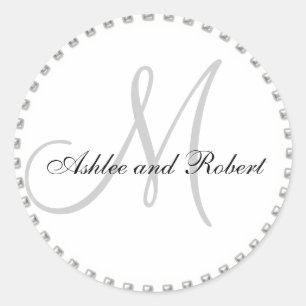Monogram Wedding Favour Sticker Silver Pearl White