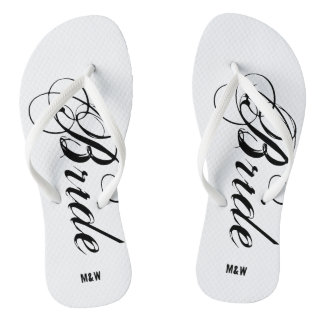 Monogram wedding flip flops for bride and groom
