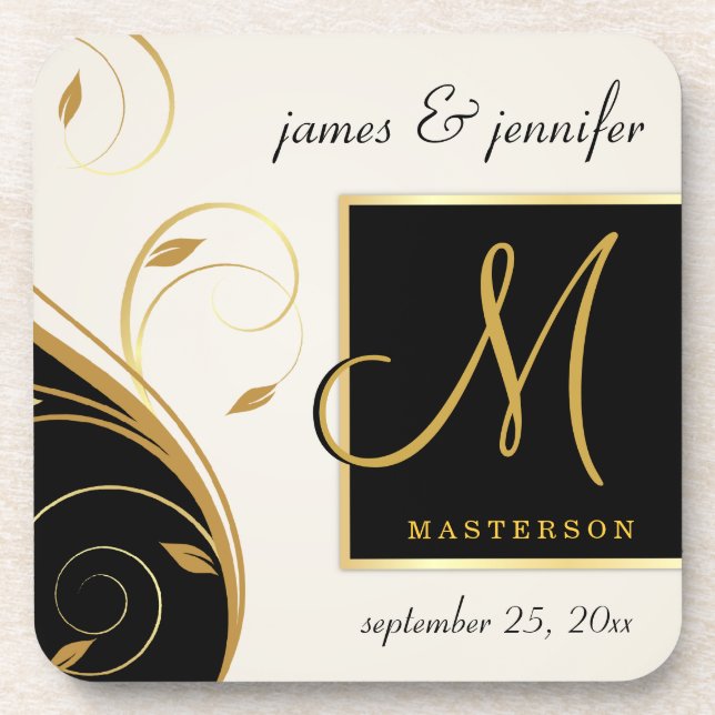 Monogram Wedding Gift Cork Coasters - Contemporary (Front)