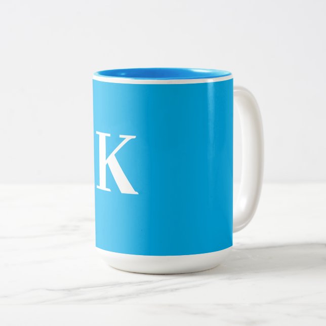Monogram Wedding Gift Party Favor Blue White Name Two-Tone Coffee Mug (Front Right)