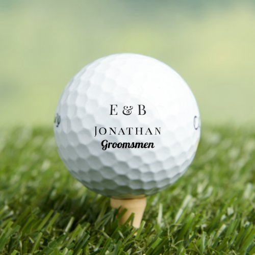 Monogram Wedding Groomsman Gift Personalized Black Golf Balls