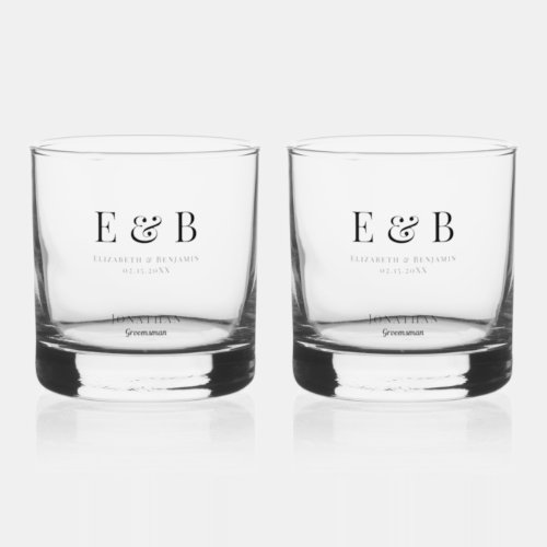 Monogram Wedding Groomsman Gift Personalized Black Whiskey Glass