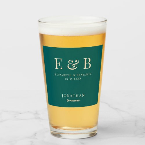 Monogram Wedding Groomsman Gift Personalized green Glass