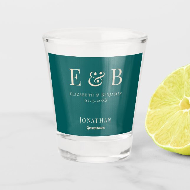 Monogram Wedding Groomsman Gift Personalized Green Shot Glass (Front)