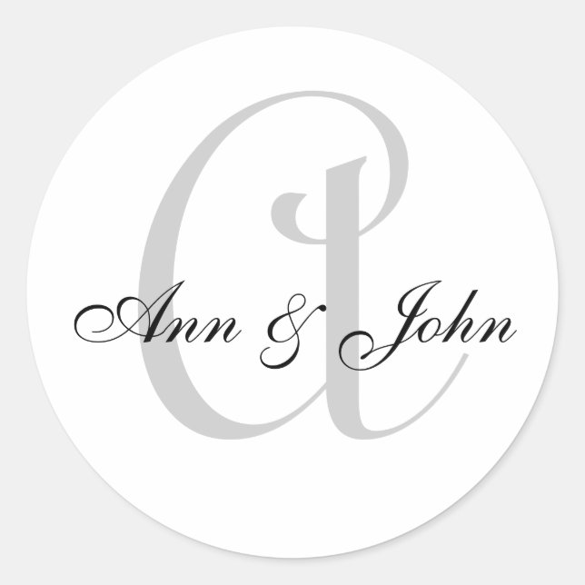 Monogram Wedding Initial Bride Groom Names Sticker (Front)
