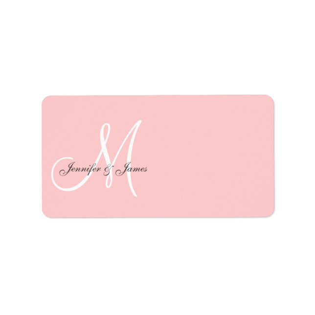 Monogram Wedding Invitation Address Labels Pink (Front)