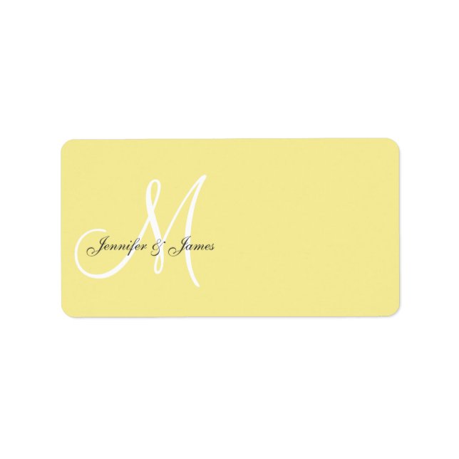 Monogram Wedding Invitation Address Labels Yellow (Front)