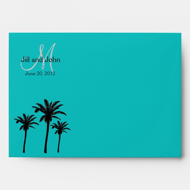 Monogram Wedding Invitation Envelopes Palm Trees (Front)