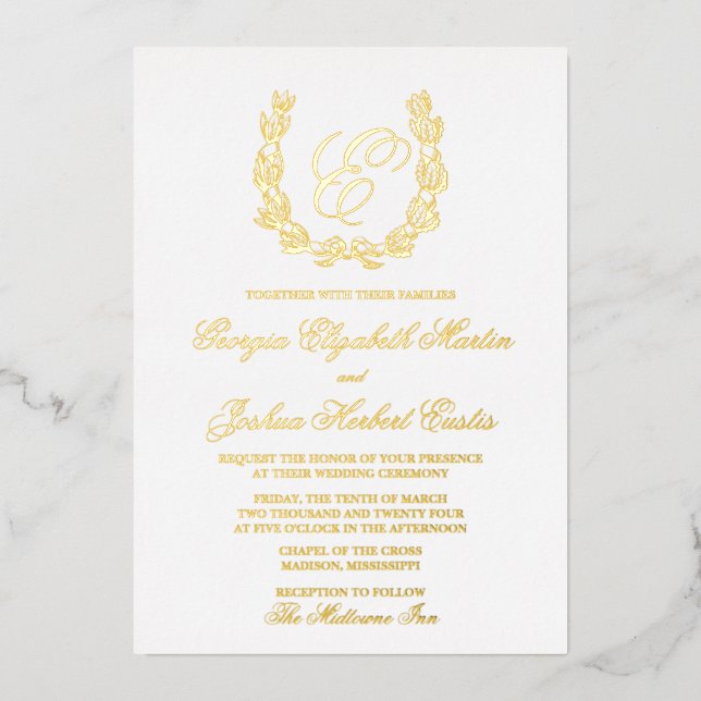Monogram Wedding Invitation Foil Invitation (Front)