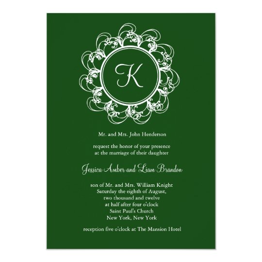Monogram Wedding Invitation (green)