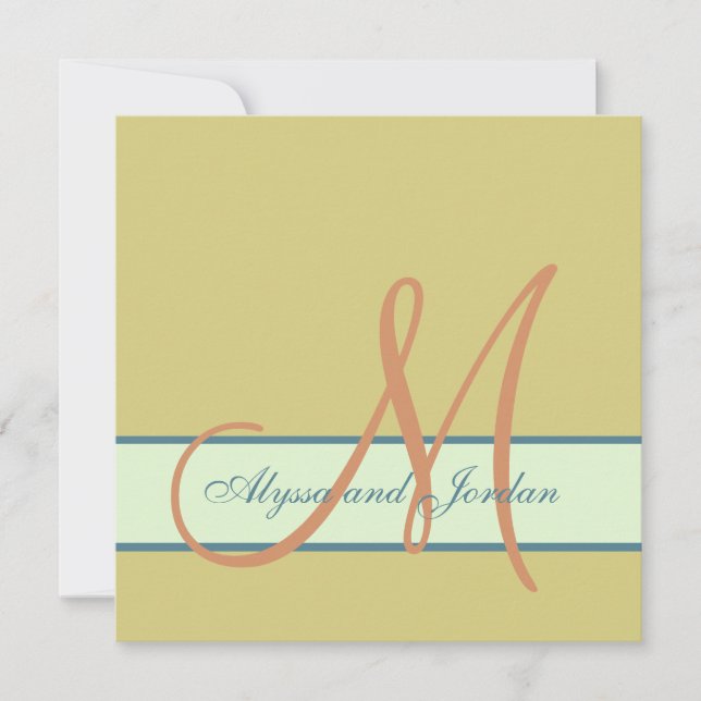 Monogram Wedding Invitation Sea Beach Colors (Front)